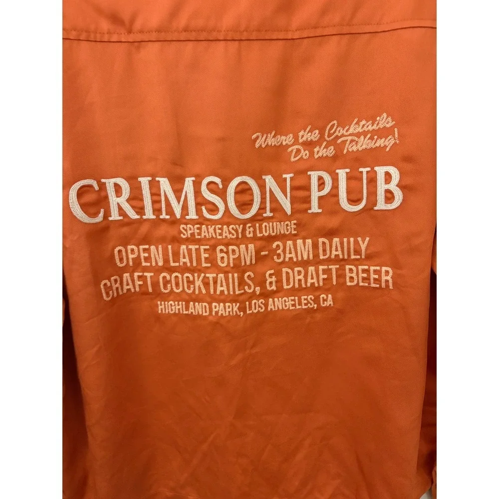 Pacsun Crimson Pub Graphic Button Up Shirt Orange Long Sleeve Men's Size S